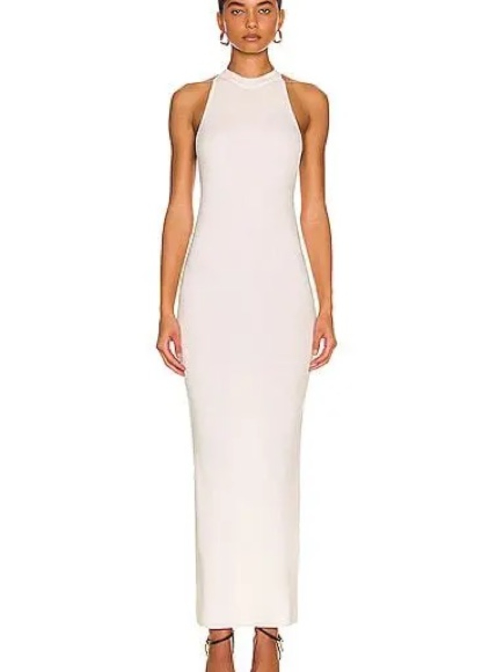 Tom Ford Cream Ribbed Halter Knit Maxi Dress